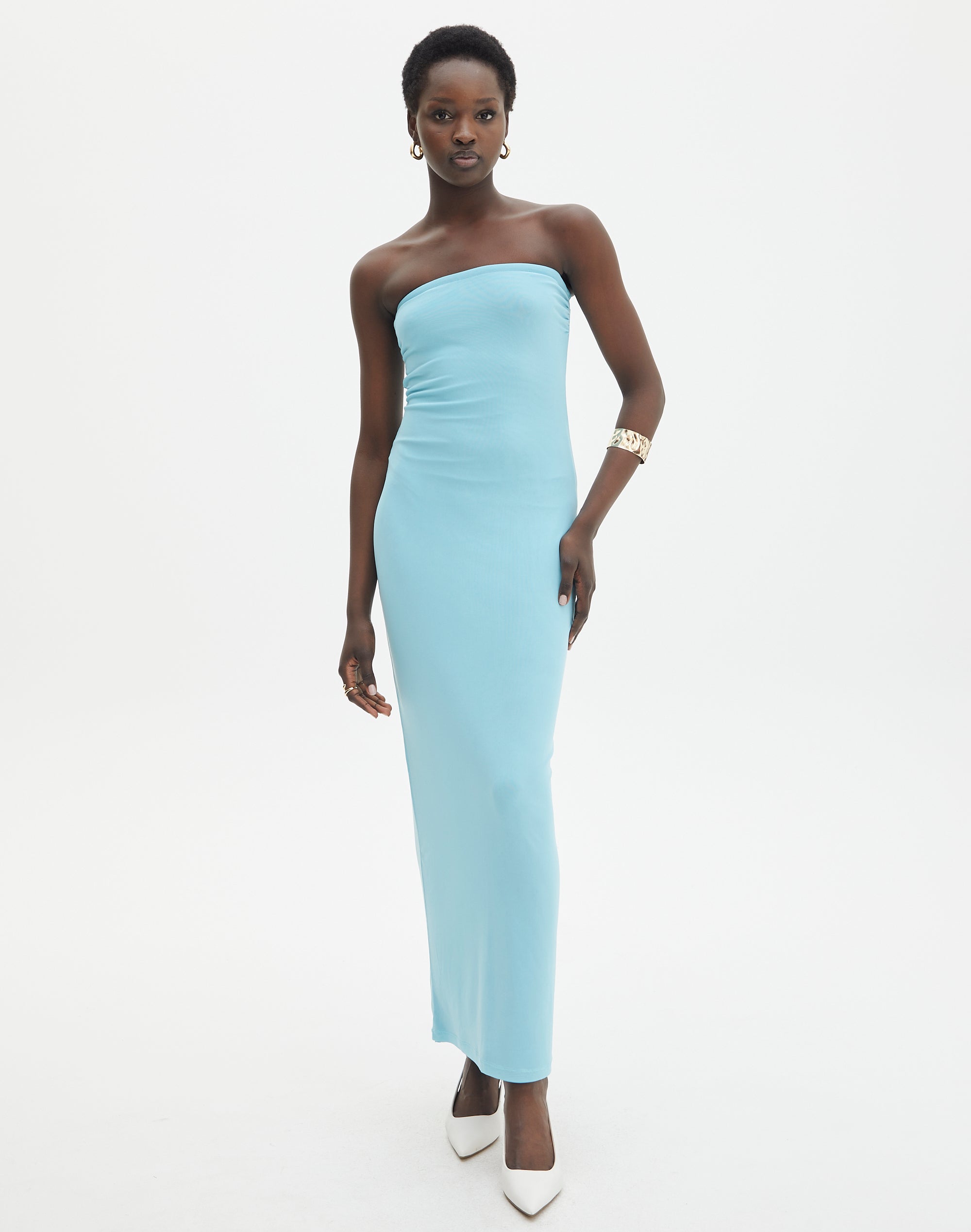 Blue strapless shop midi dress