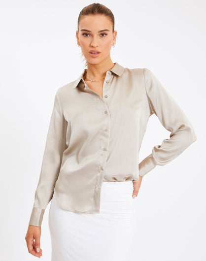 relaxed button front ruched shirt glassons