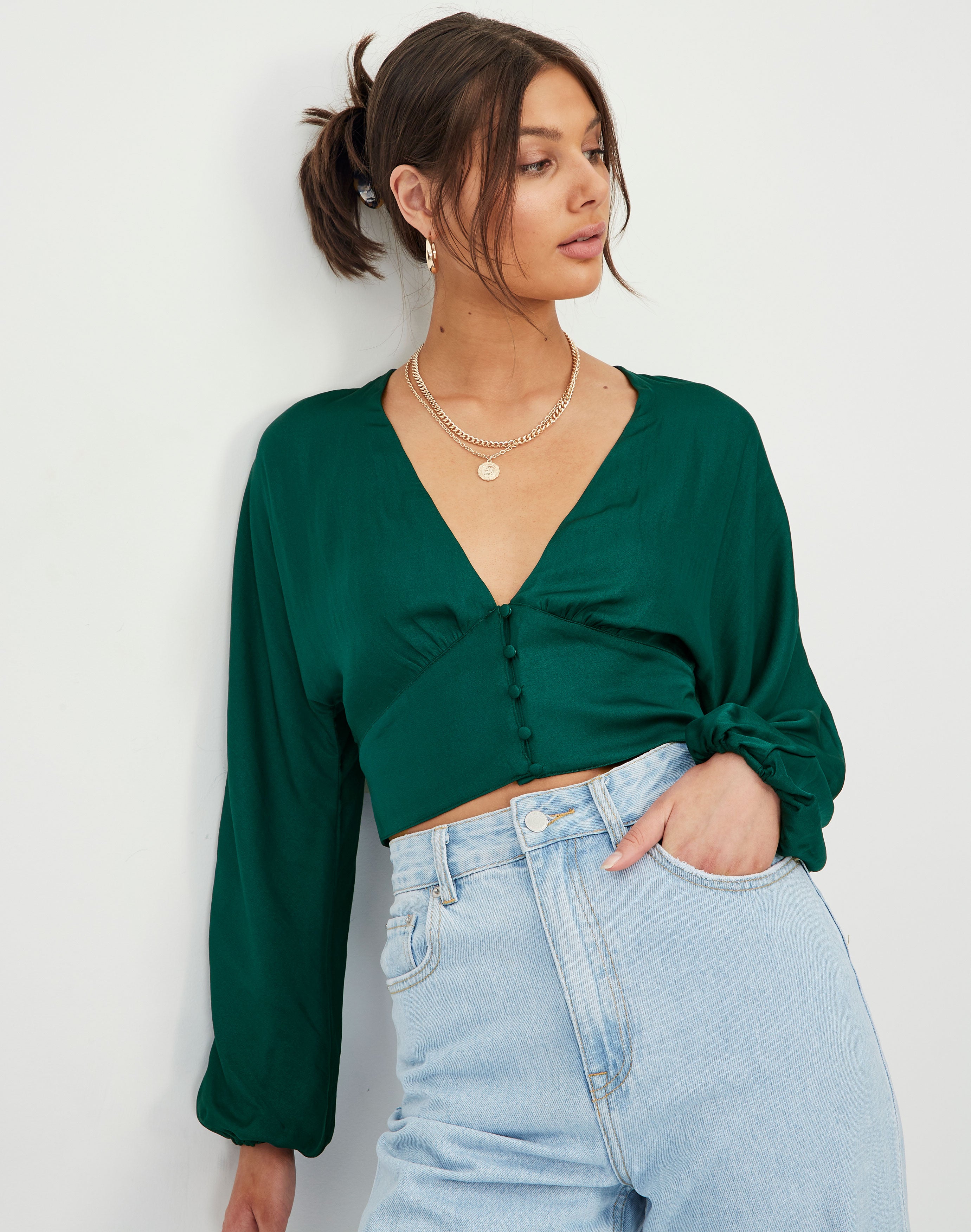 satin plunge blouse