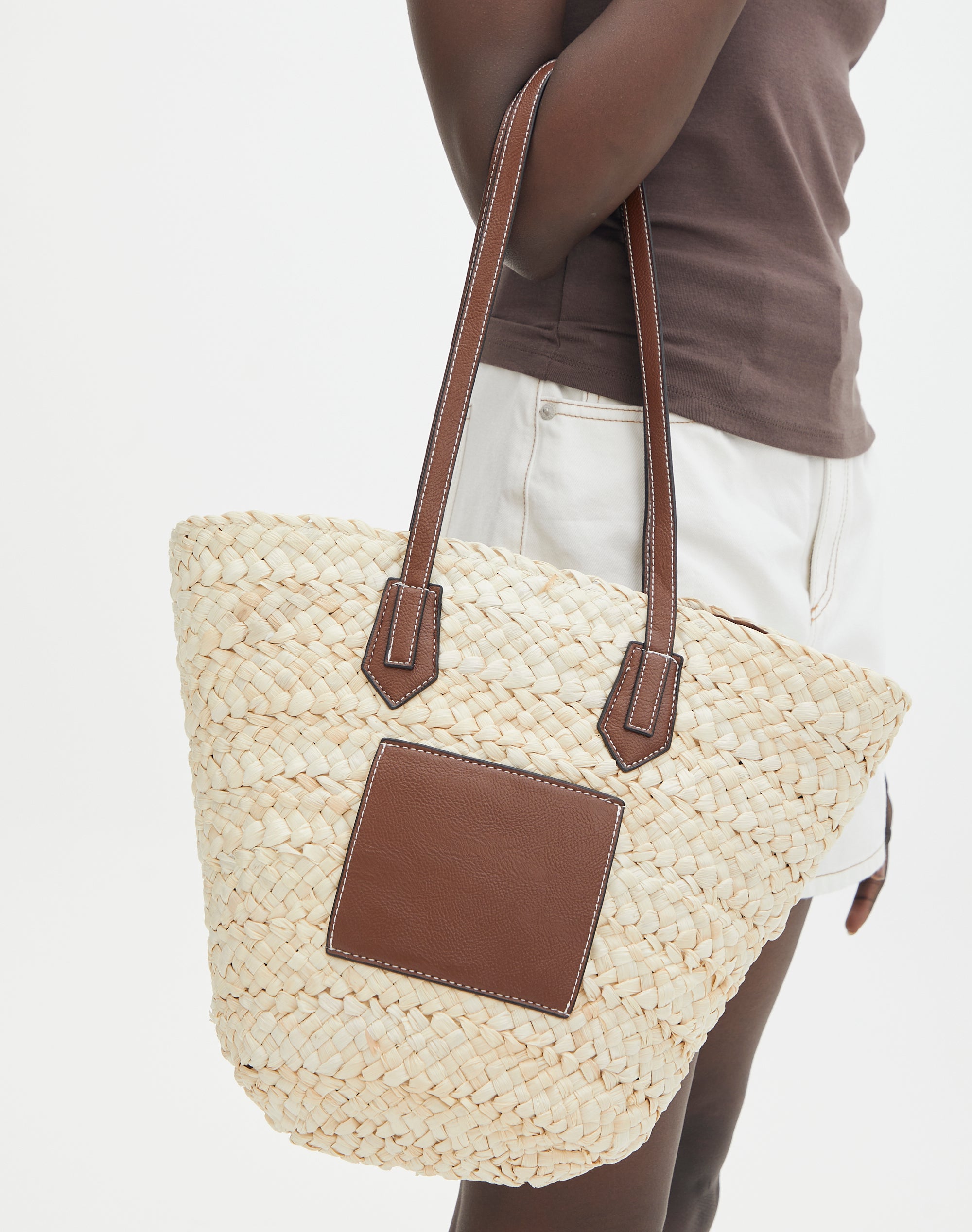 Capelli Straworld Tan/Brown Woven Straw Purse Handbag Beaded Handles Earth  tones - NK Industries LTD