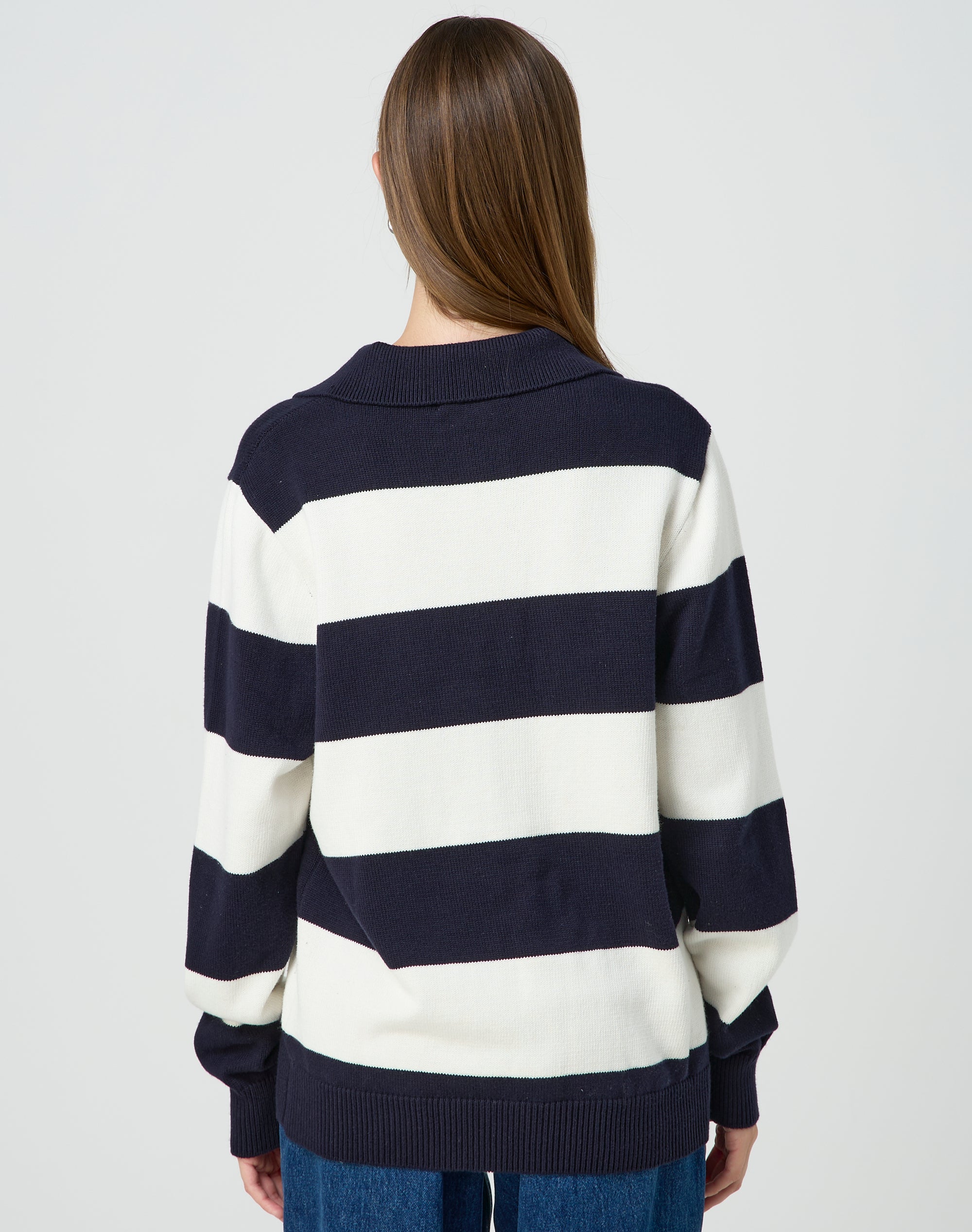 Stripe Knit Polo Jumper in Odette friday Night milk Glassons