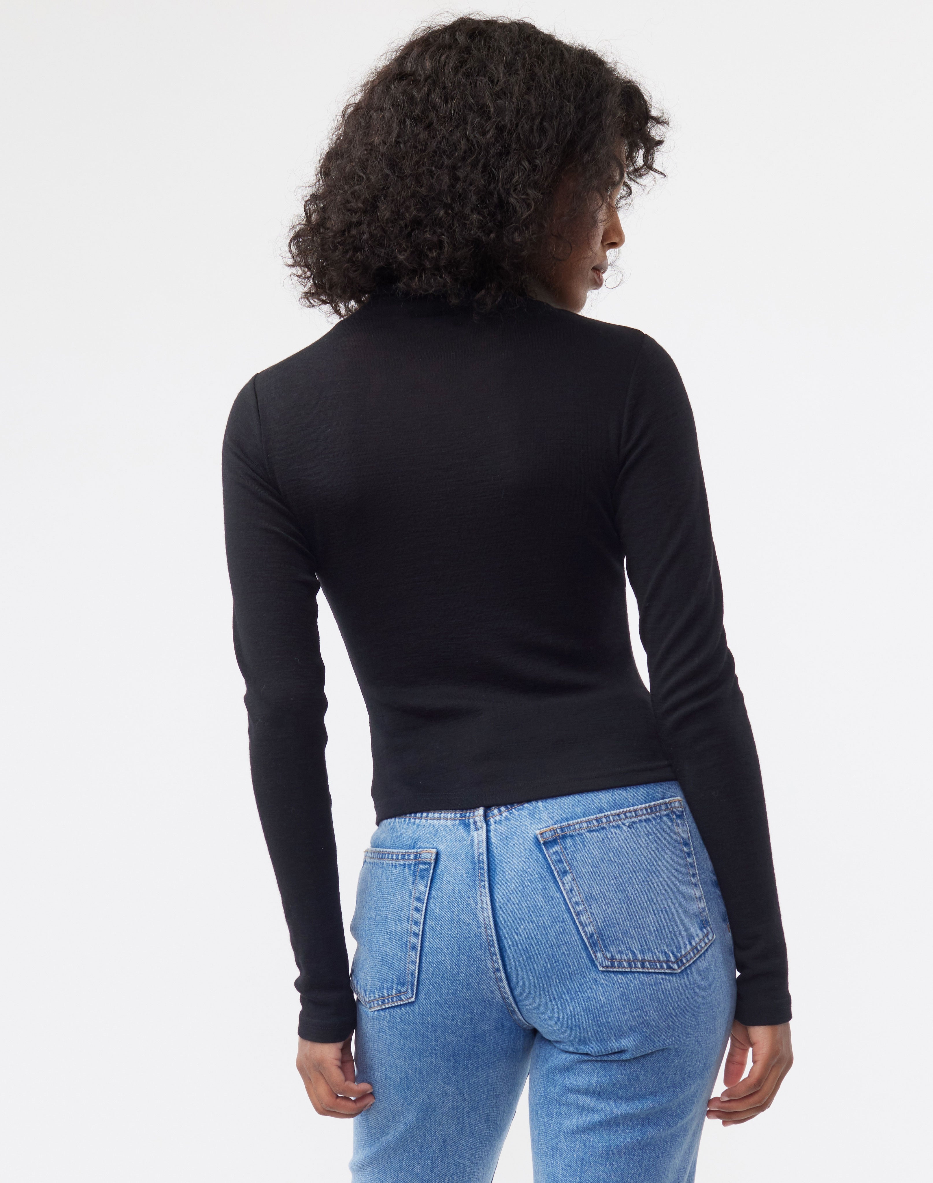 black roll neck long sleeve top