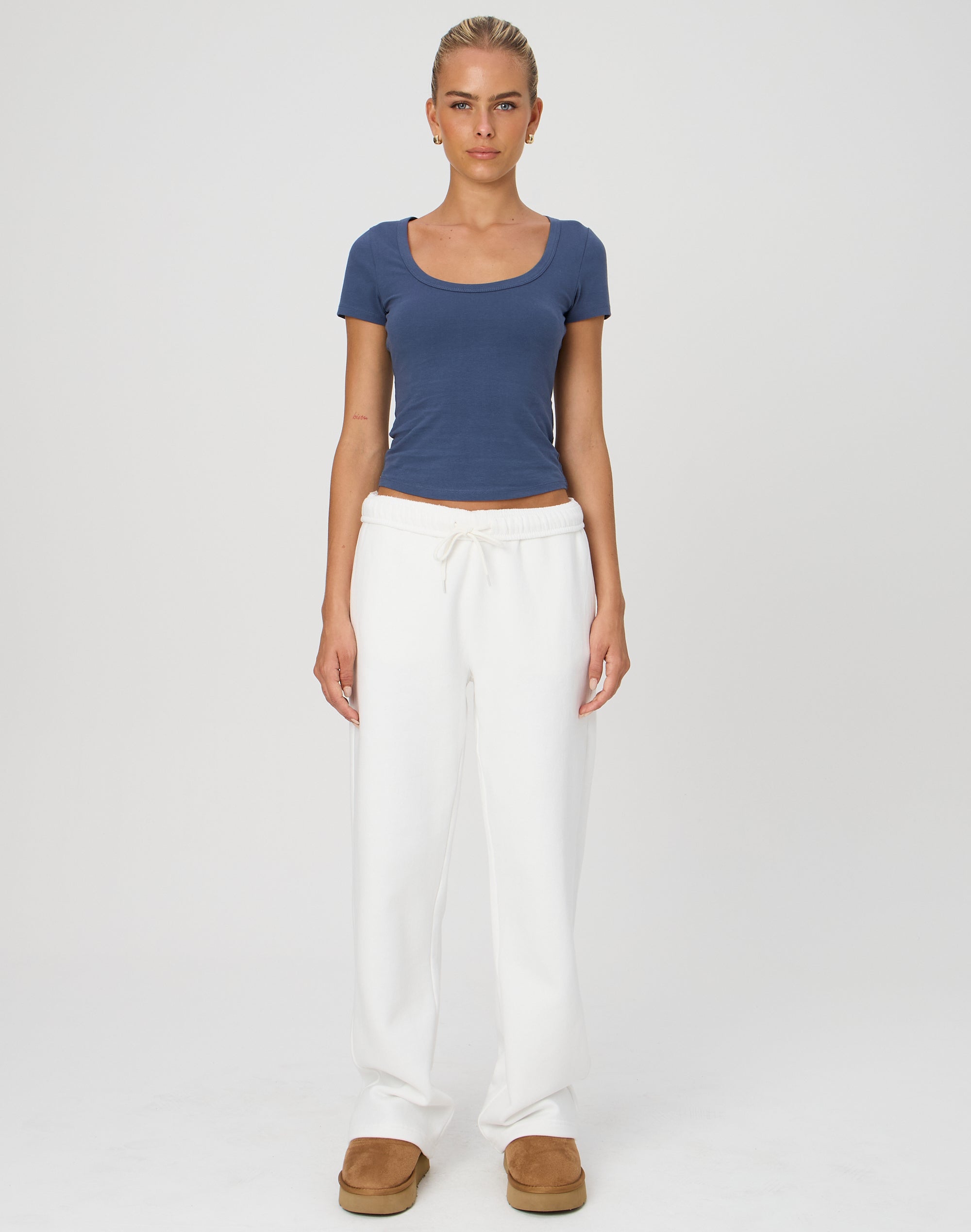 Cotton Foldover Flare Pant in Pale Grey Marle