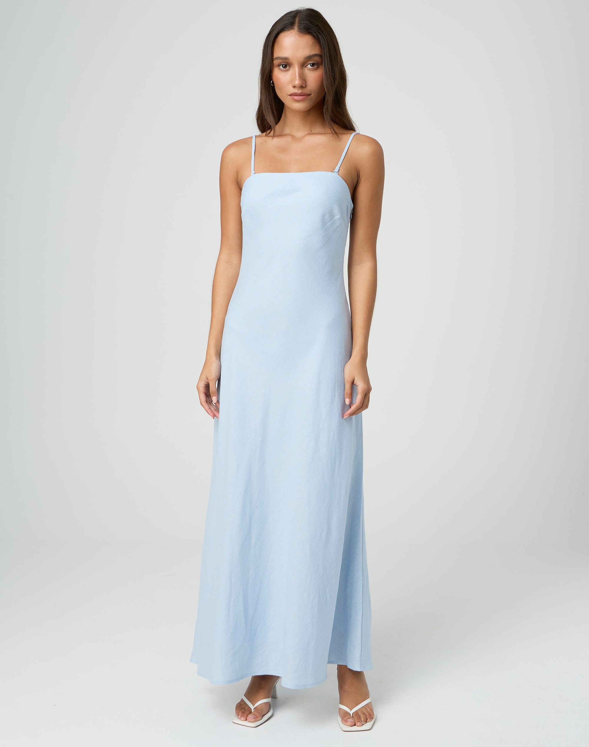 Blue linen maxi dress best sale