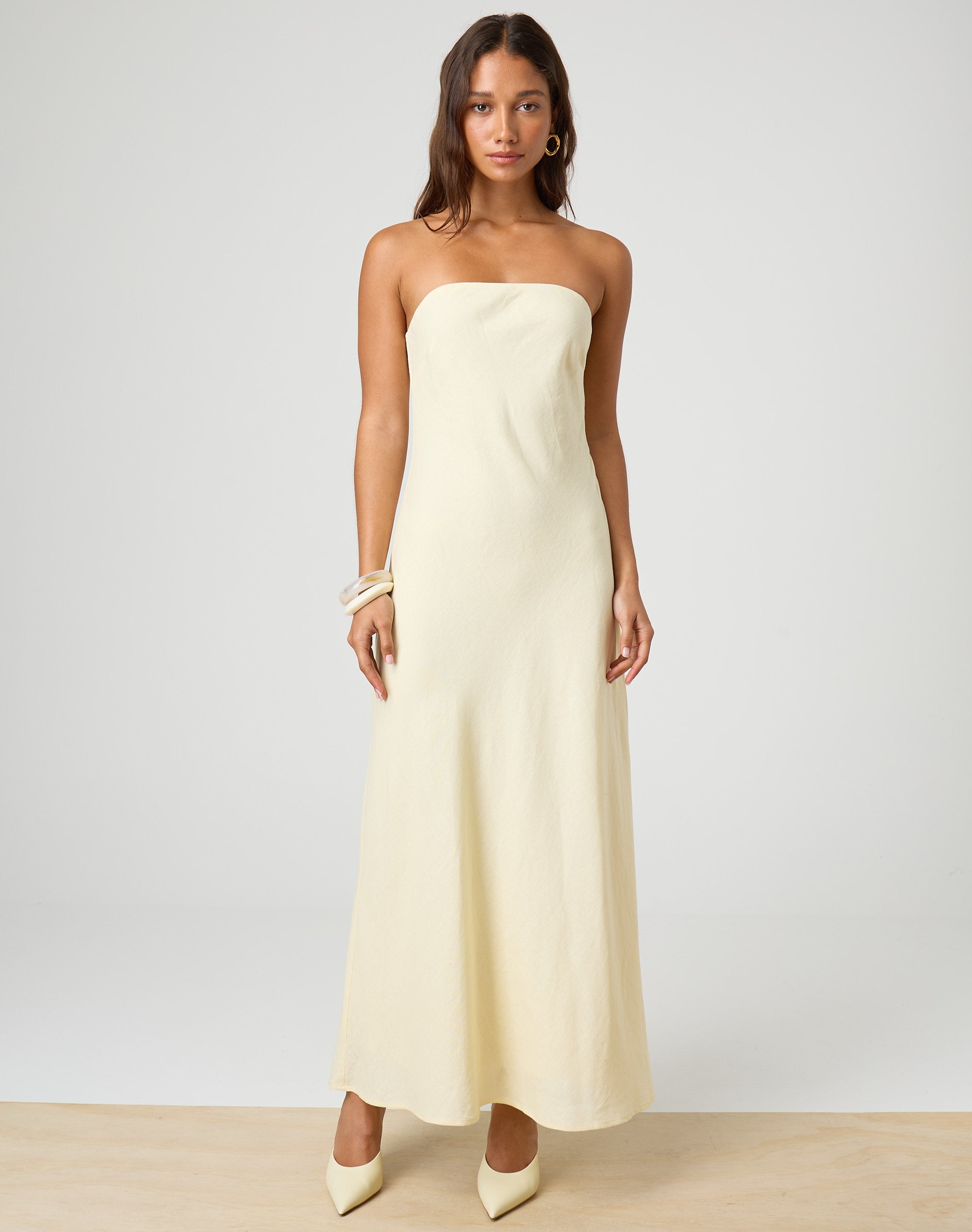 Linen Blend Strapless Maxi Dress in Margerine Glassons