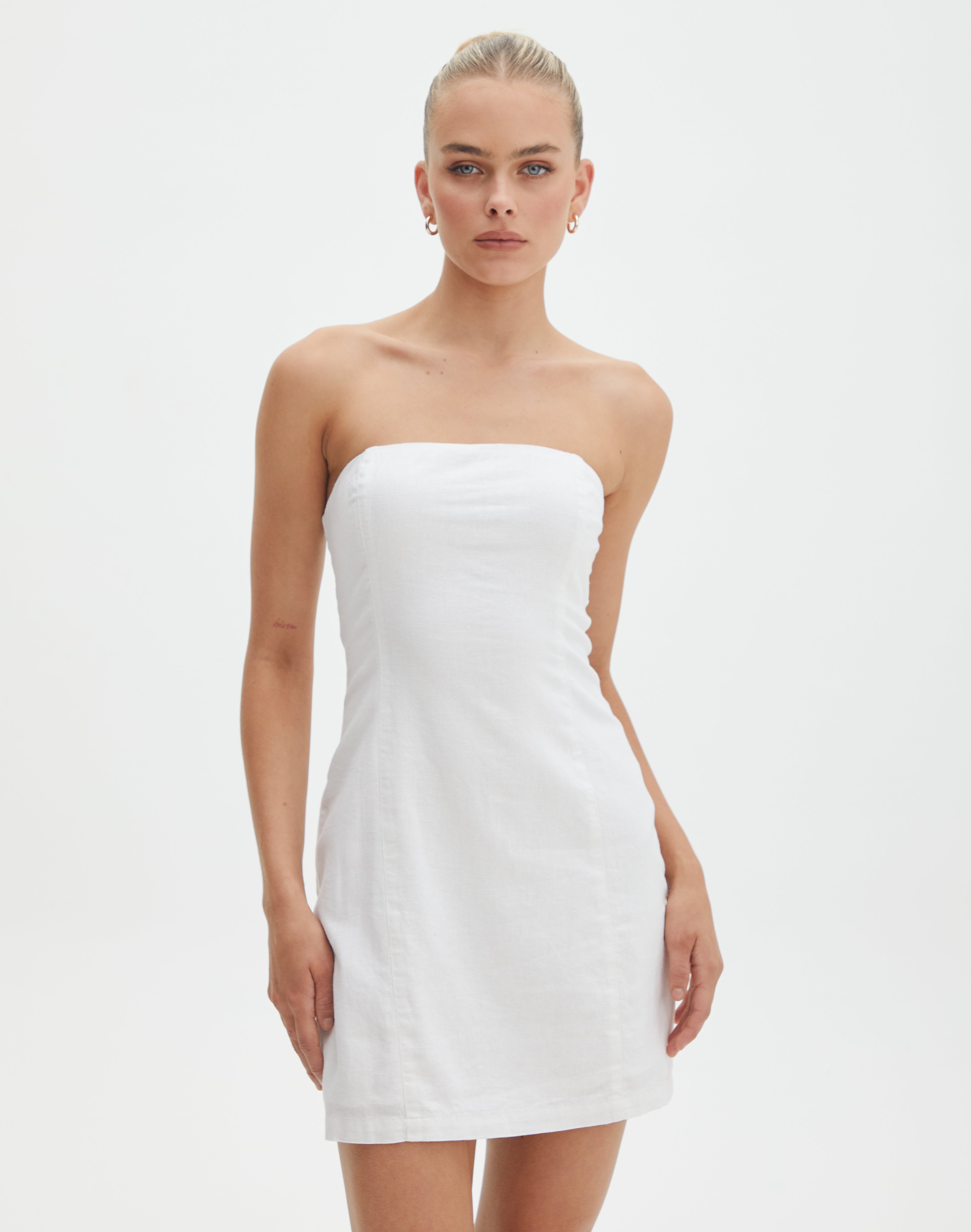 Strapless Linen Blend Mini Dress