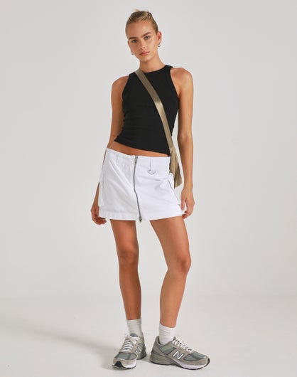 Zip Cargo Mini Skirt in White | Glassons