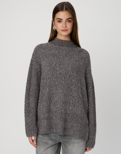 Funnel Neck Knit Jumper in Charcoal Marle | Glassons