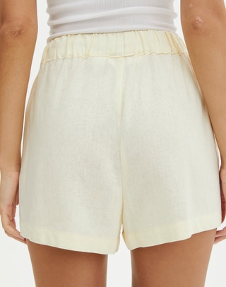 Linen Blend Drawstring Shorts in White