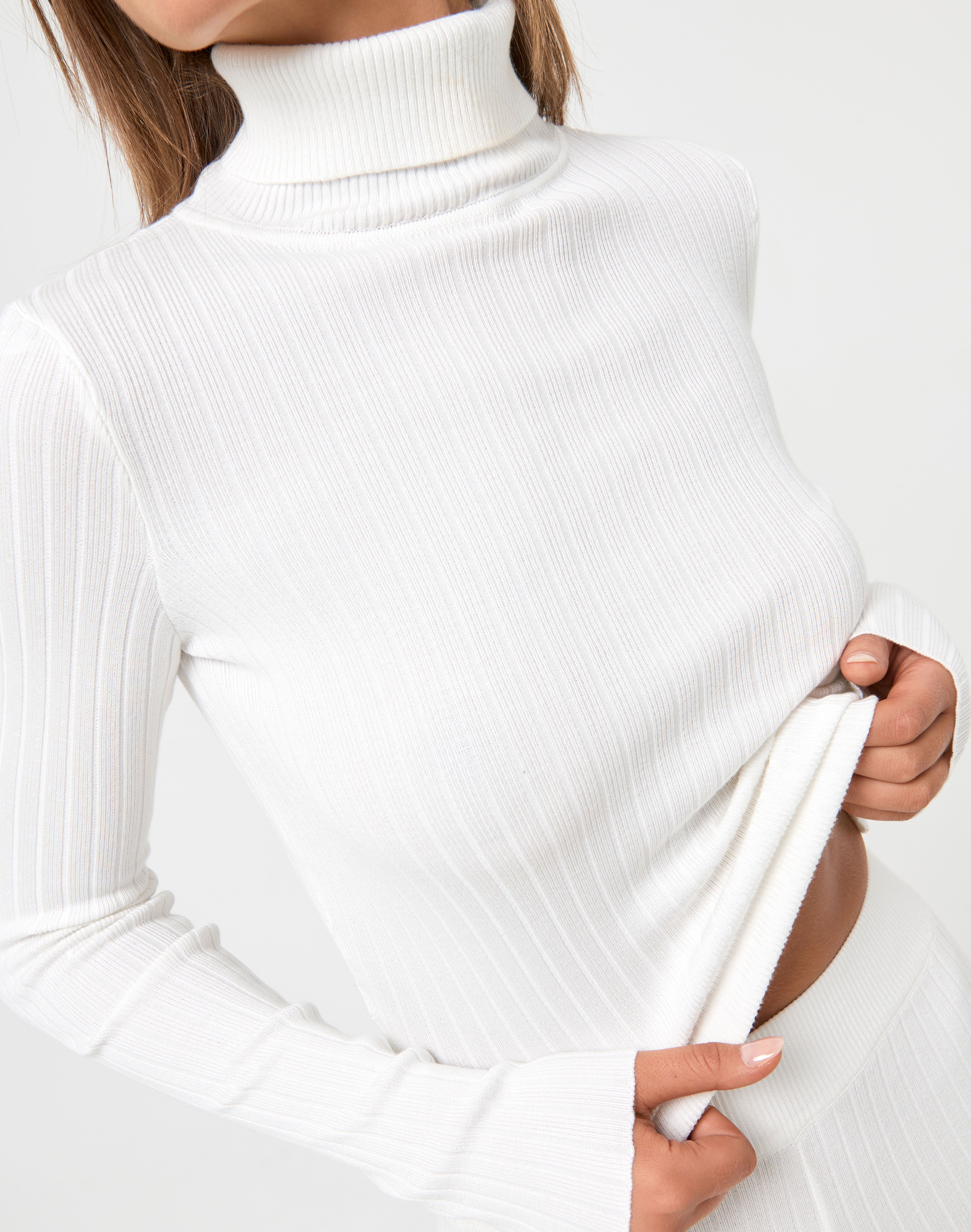 ribbed white roll neck