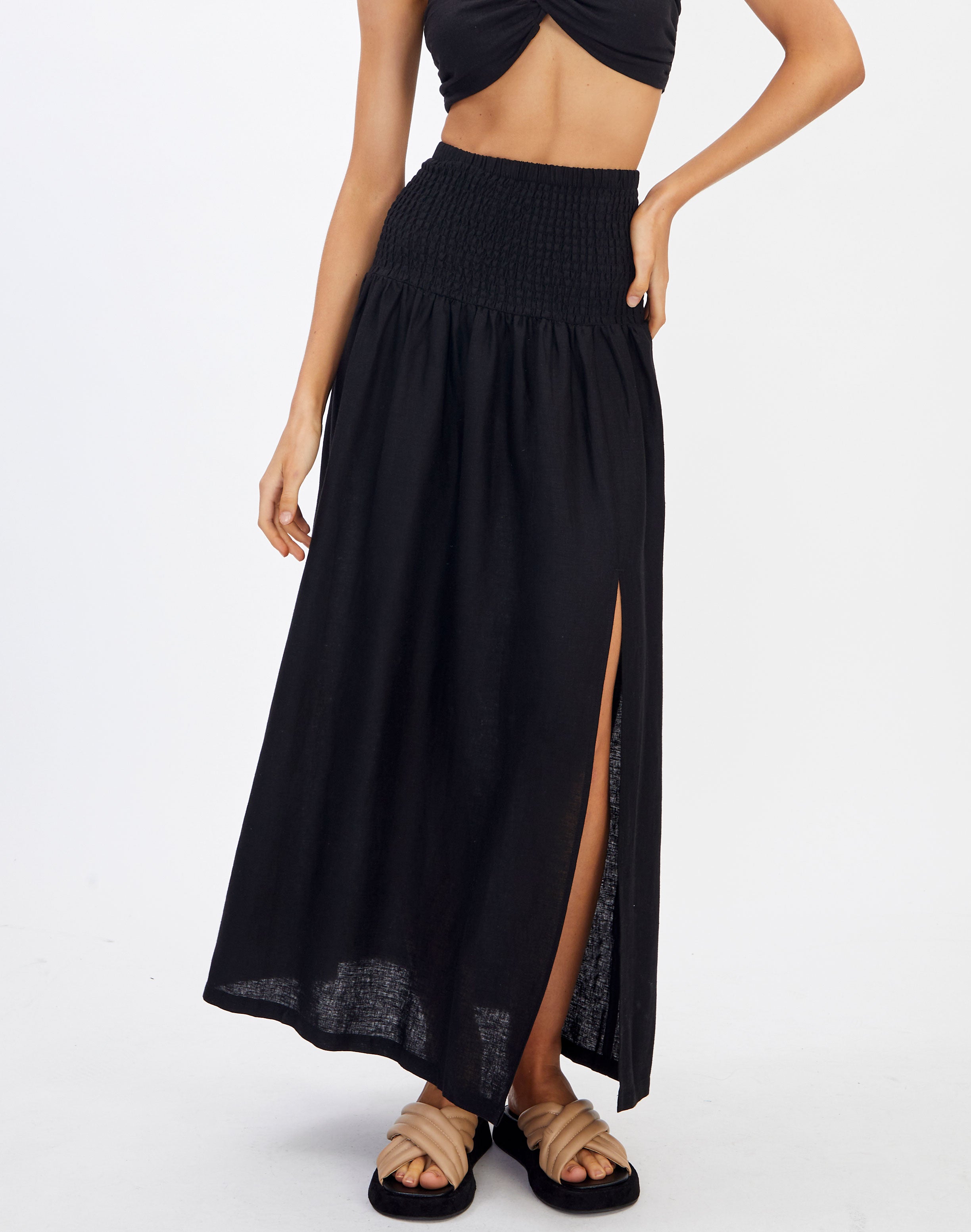 split maxi skirt with tights