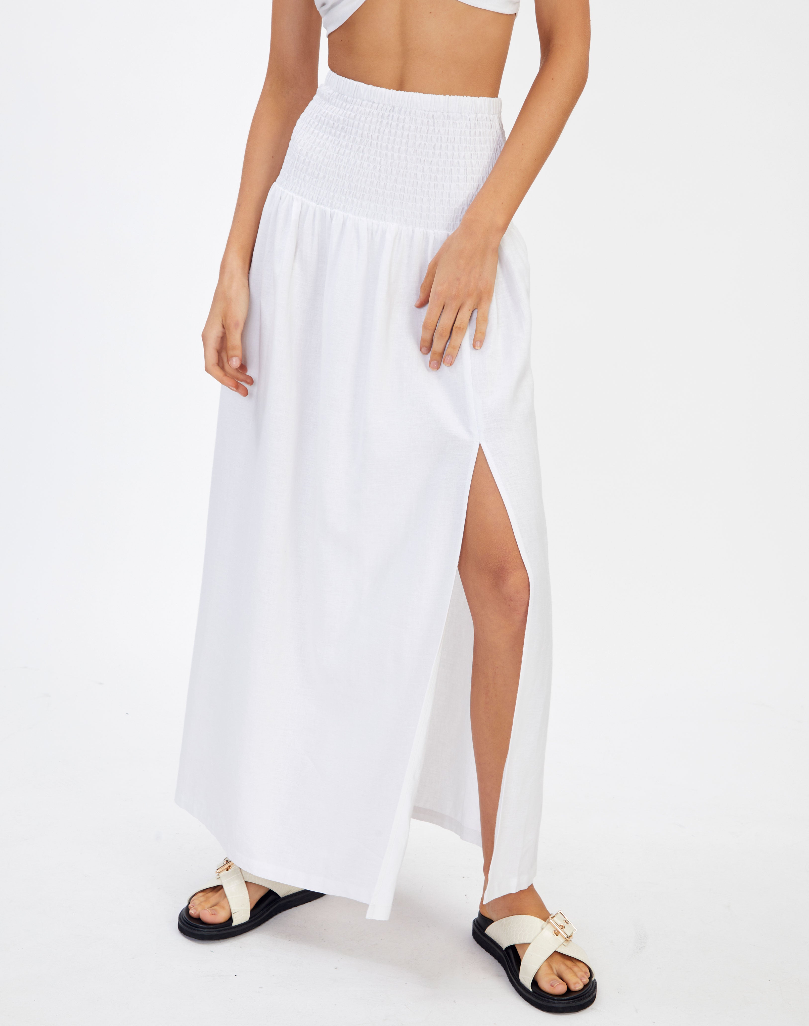 split maxi skirt white