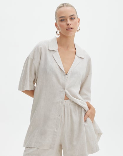 Linen Blend Pant in Head In The Sand/milk