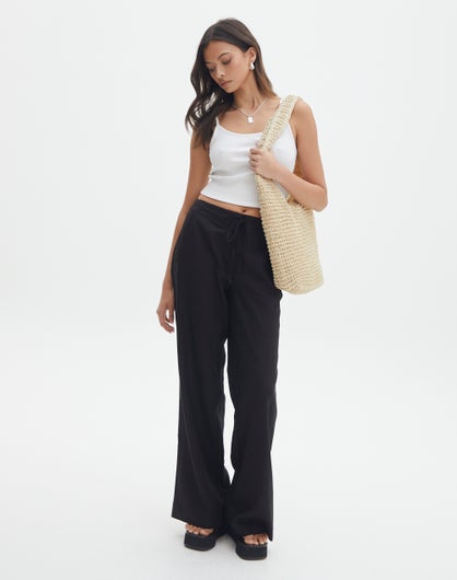 Linen Blend Tailored Pant in Black