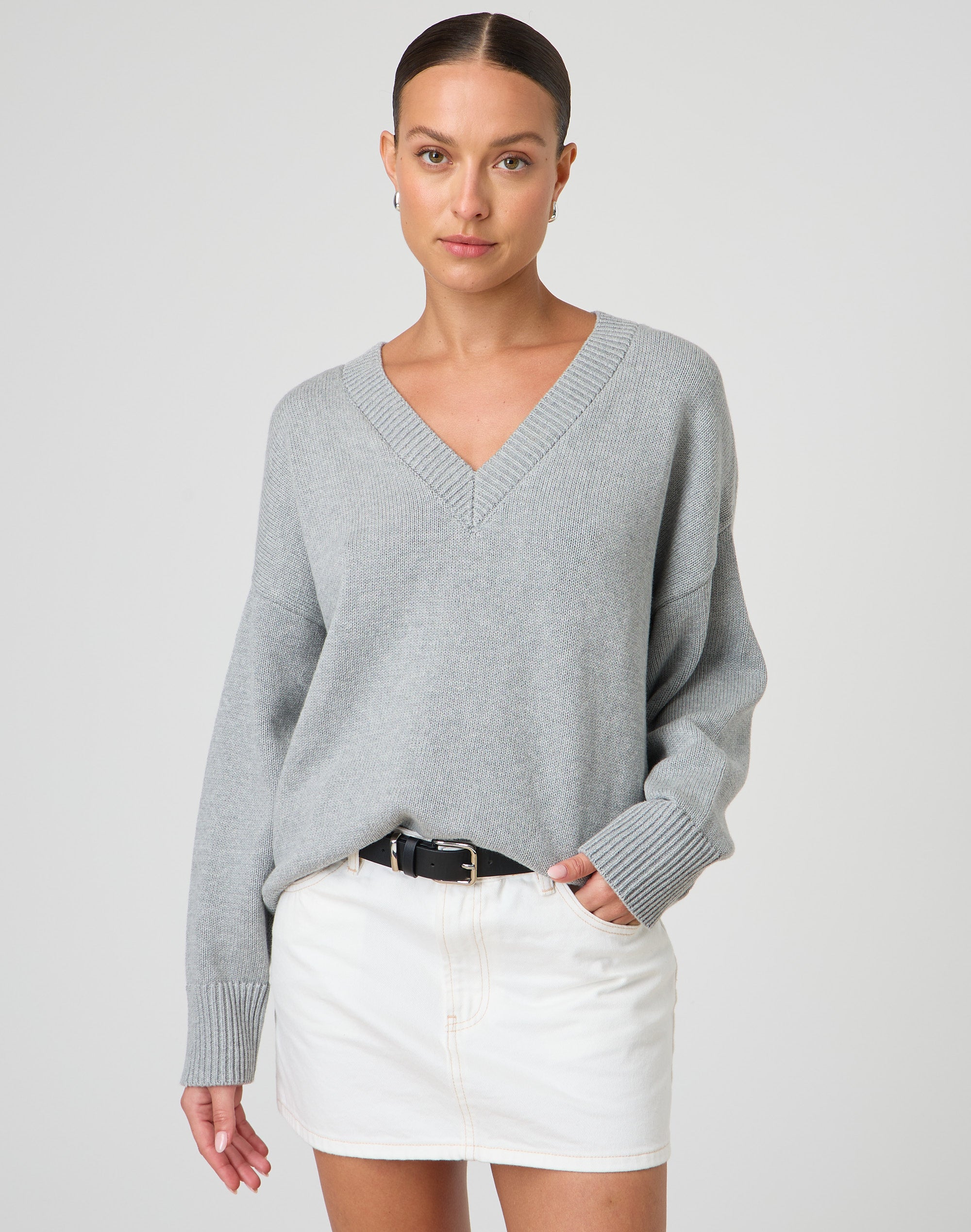 Grey v neck knit best sale