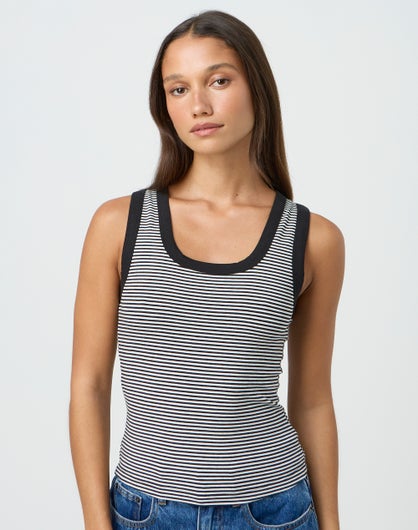 Cotton Scoop Longline Tank Top in Royce Black/milk | Glassons