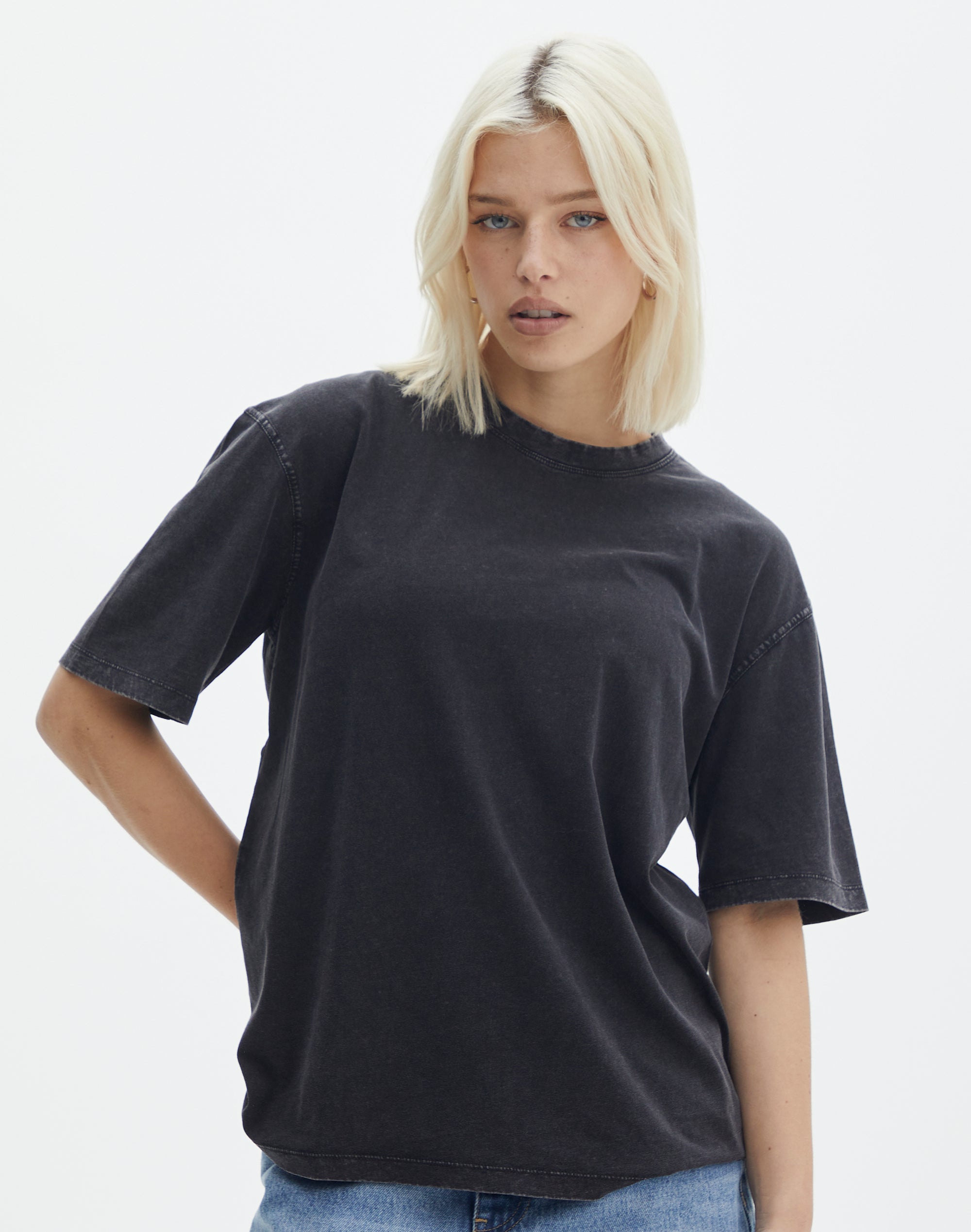 Oversized Asymmetric Neck Longline T-Shirt