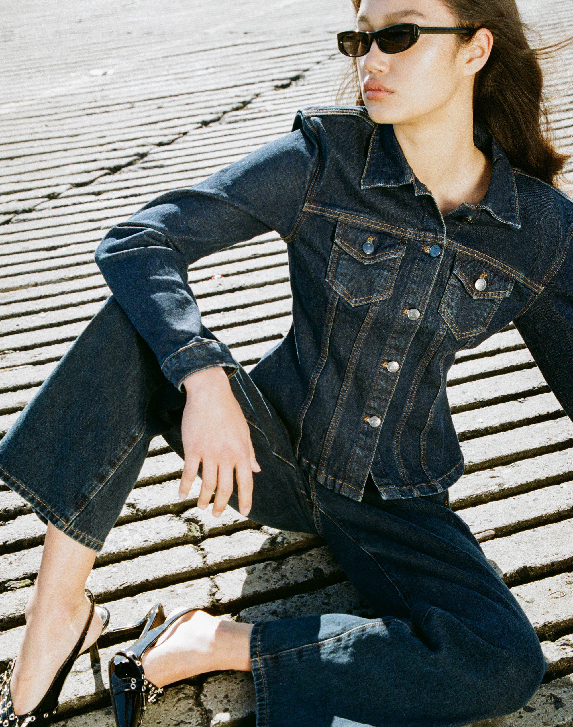 Tailored Waist Denim Jacket in Indigo Jones Glassons AU