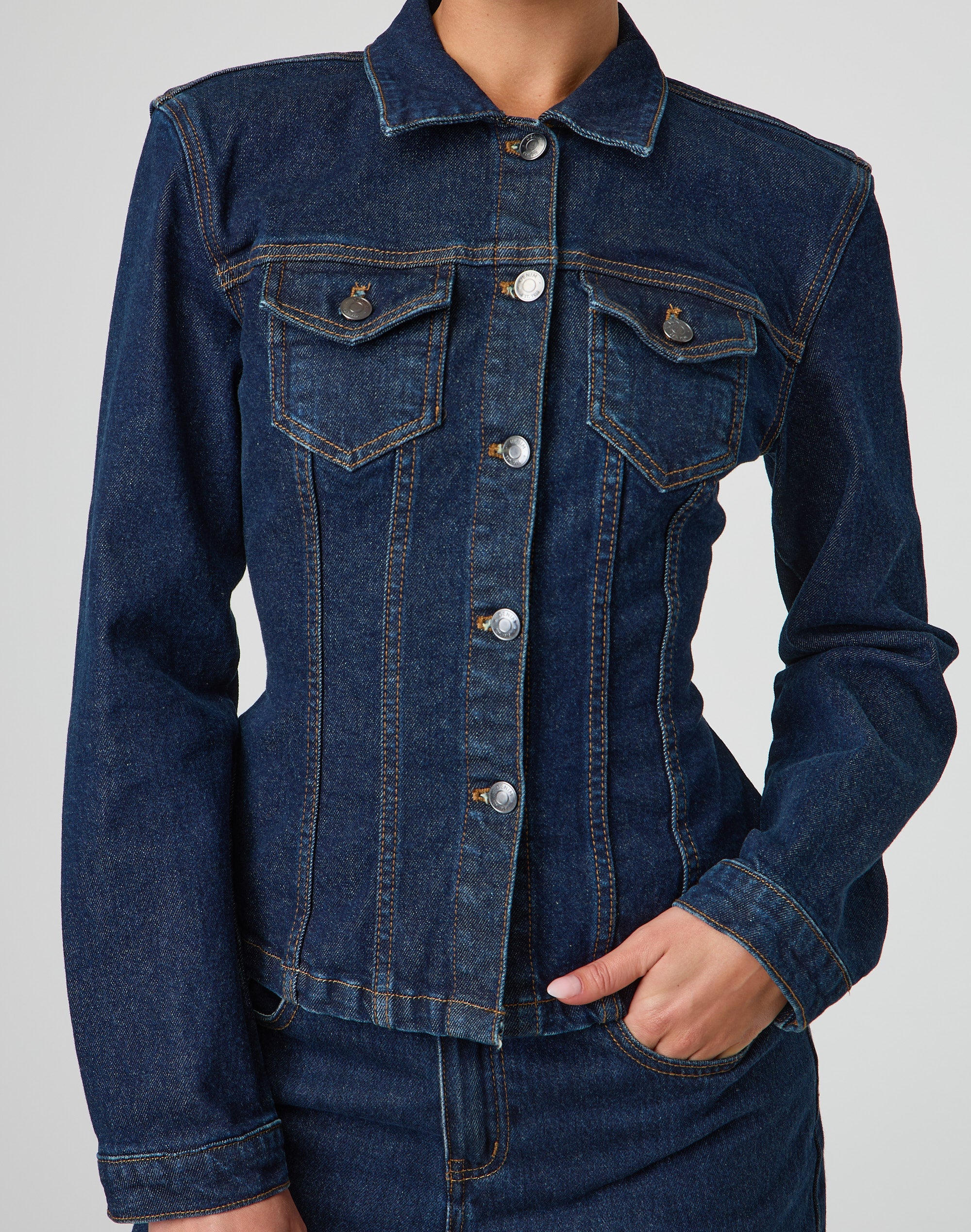 Tailored Waist Denim Jacket in Indigo Jones Glassons AU