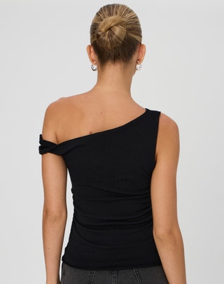 One Shoulder Twist Top in Black