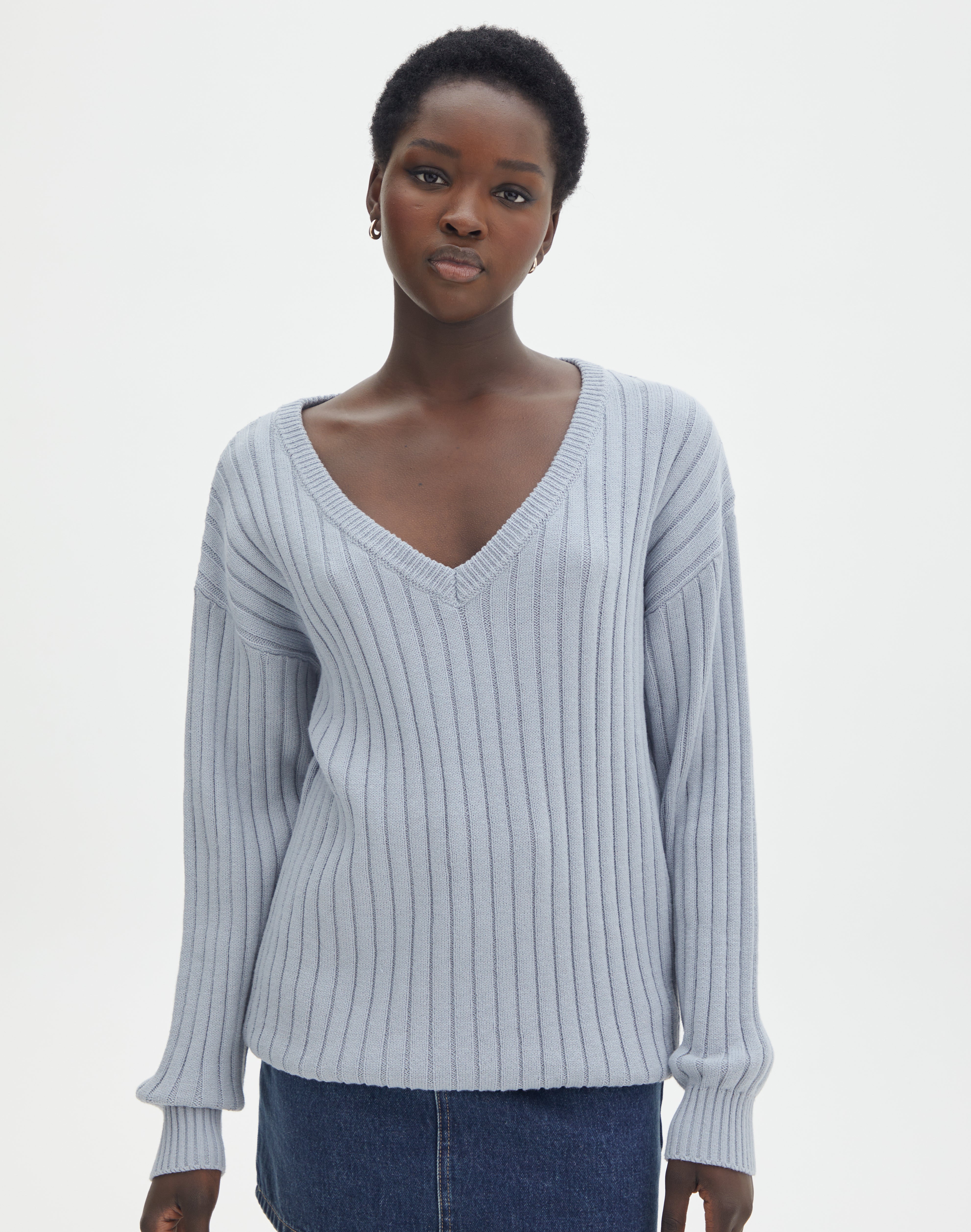 Grey knitted v online neck jumper