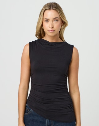 Supersoft Backless Short Sleeve Top in Black