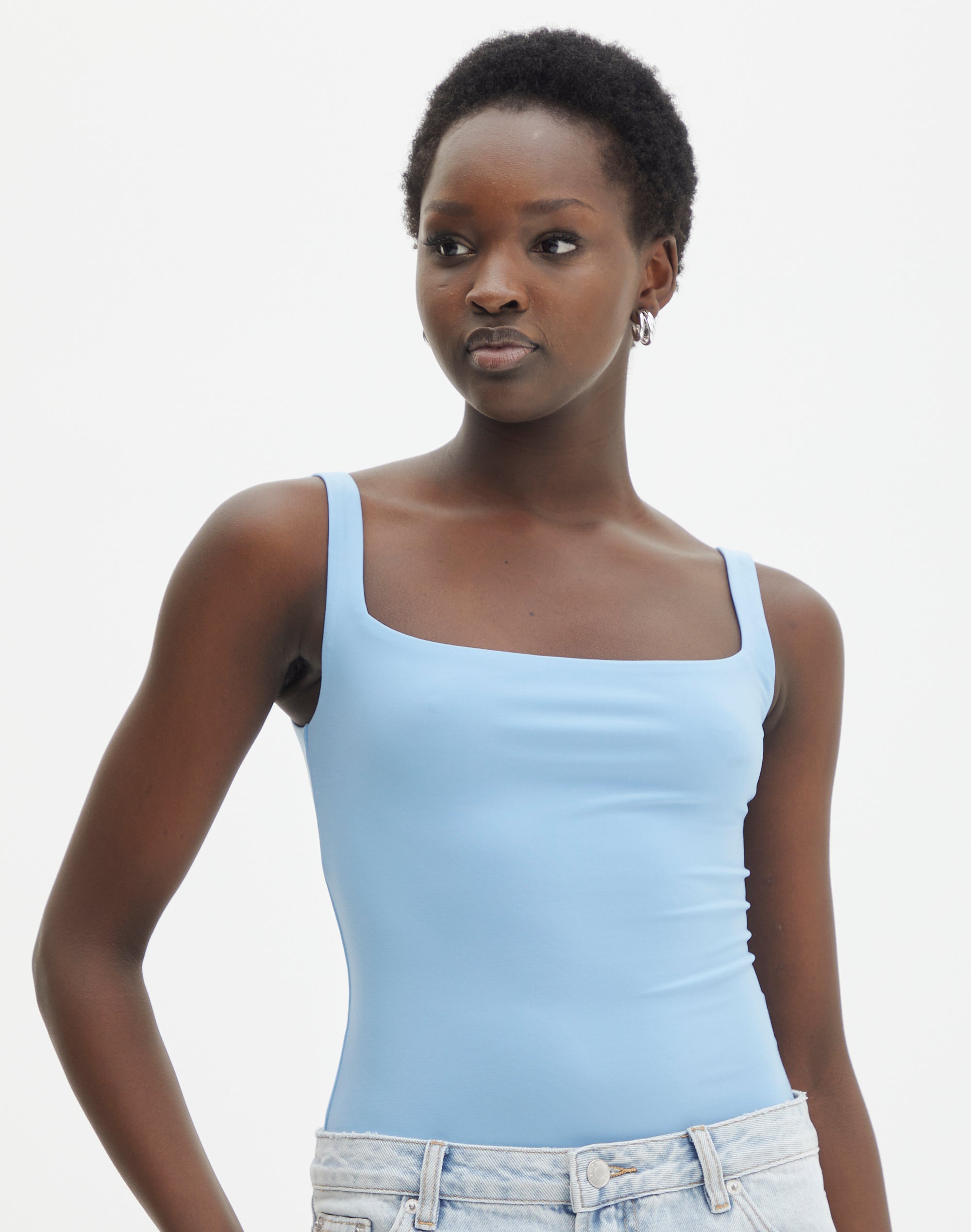 Supersoft Square Neck Bodysuit in Blue Jeans