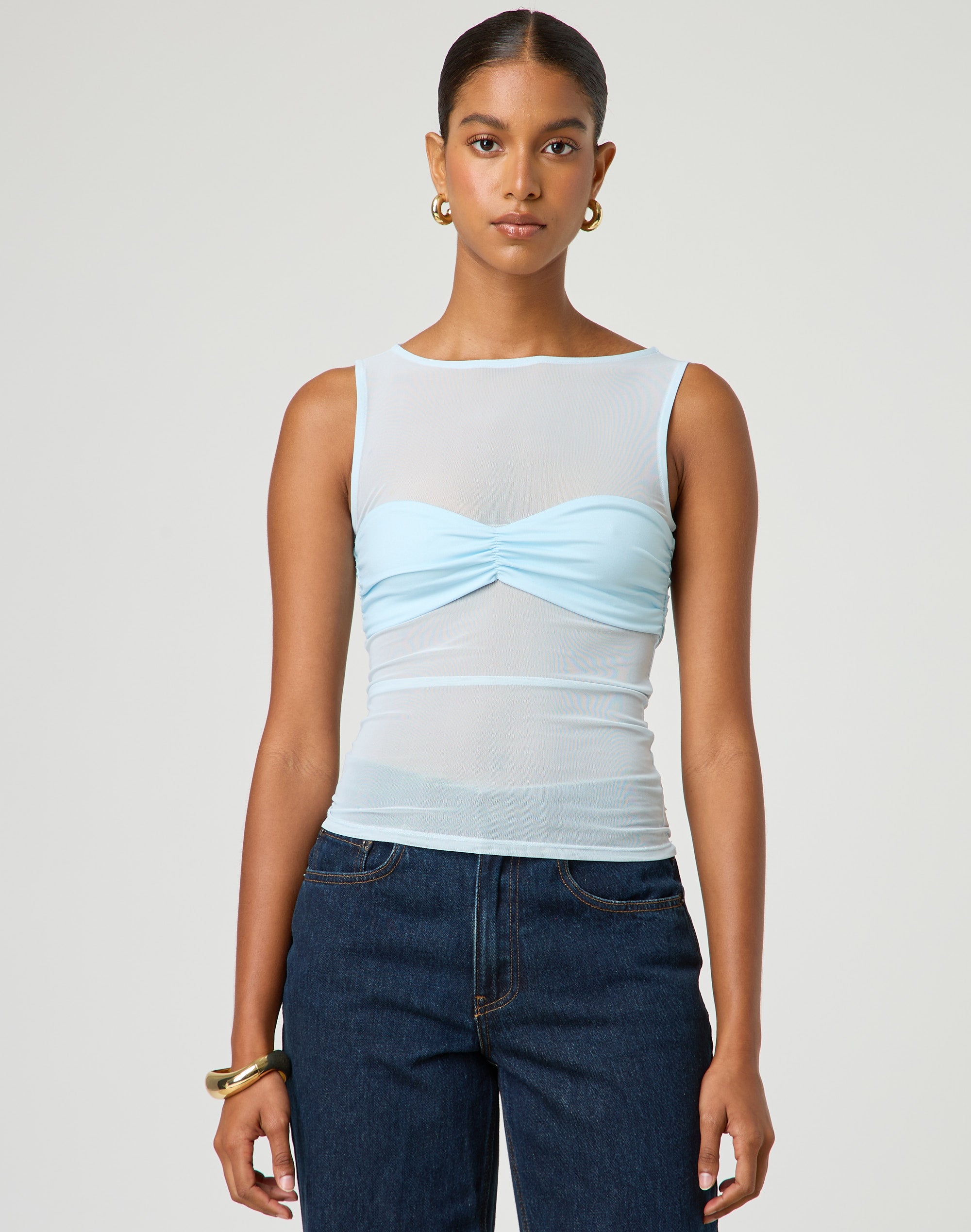 Sleeveless Sheer Mesh Top in The Blue Room Glassons AU