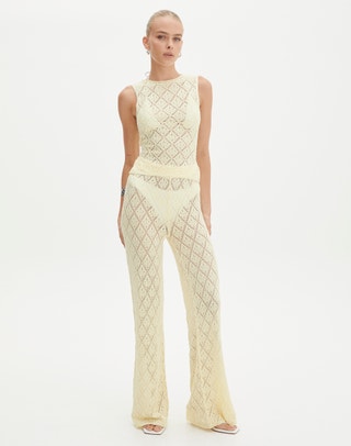 Sheer Crochet Maxi Dress in Better Be Butter