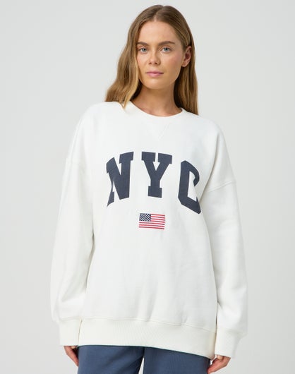 Crew Neck Print Jumper in Nyc Flag/milk | Glassons