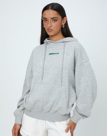 Printed Cotton Fleece Hoodie in Miami Athletics/ Pale Grey Mar | Glassons