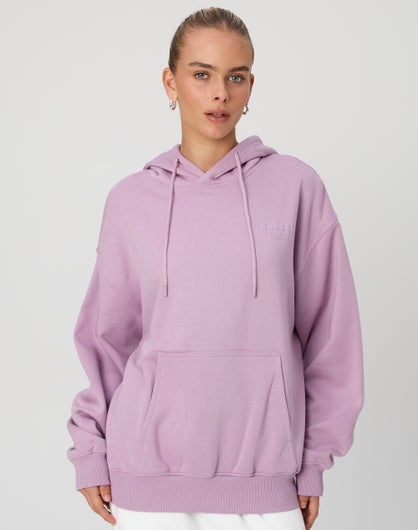 Printed Cotton Fleece Hoodie in Sunset Studios/ Dusty Lavender | Glassons